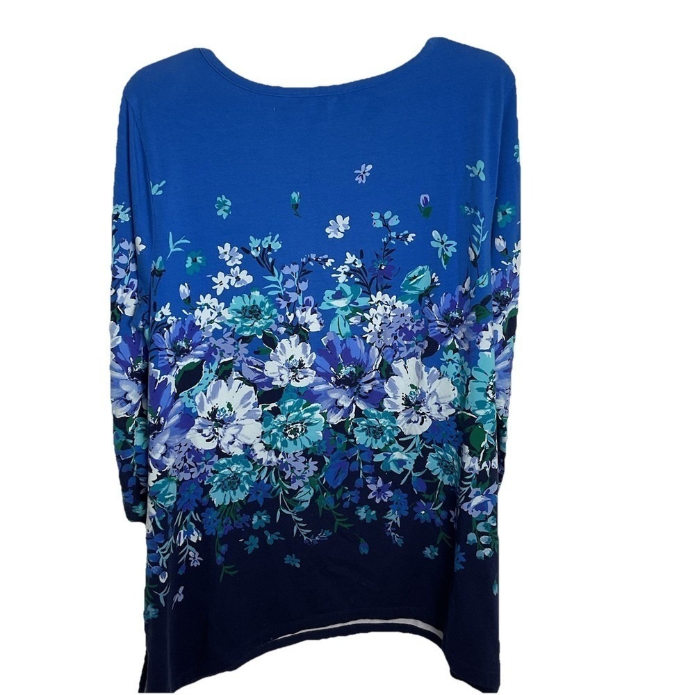 Isaac Mizarahi Large Royal Blue Floral Tunic Blouse Stretchy Top Summer Travel - Picture 4 of 5